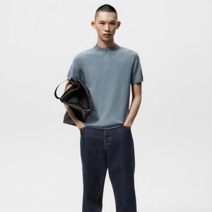 Knit zip t-shirt in Sky Blue with tags from Zara Men. Size Medium.
